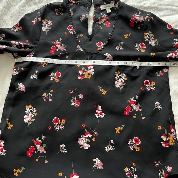 Meraki floral v neck woman’s blouse with choker. 3/4 length bell sleeves size L - Picture 10 of 11